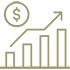 Icon showing a rising dollar value. 