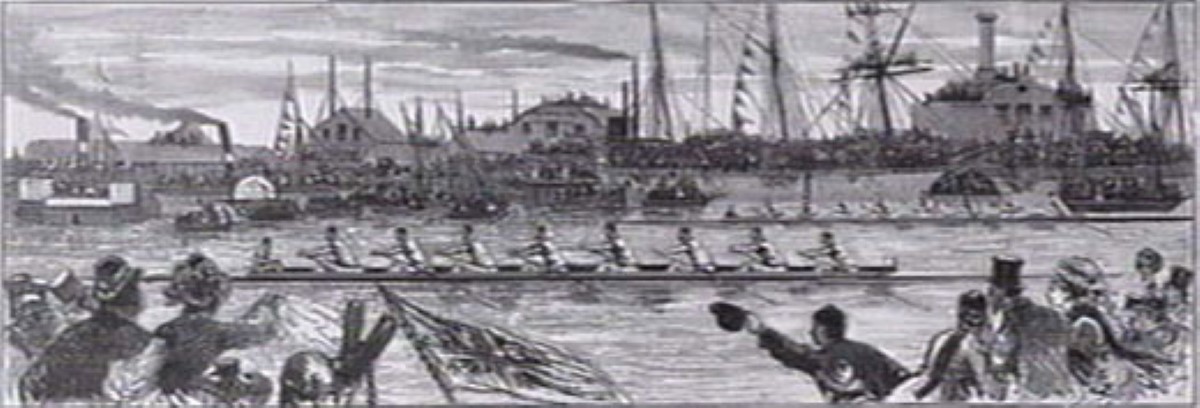 a drawing of The intercolonial eight-oared race 1878.