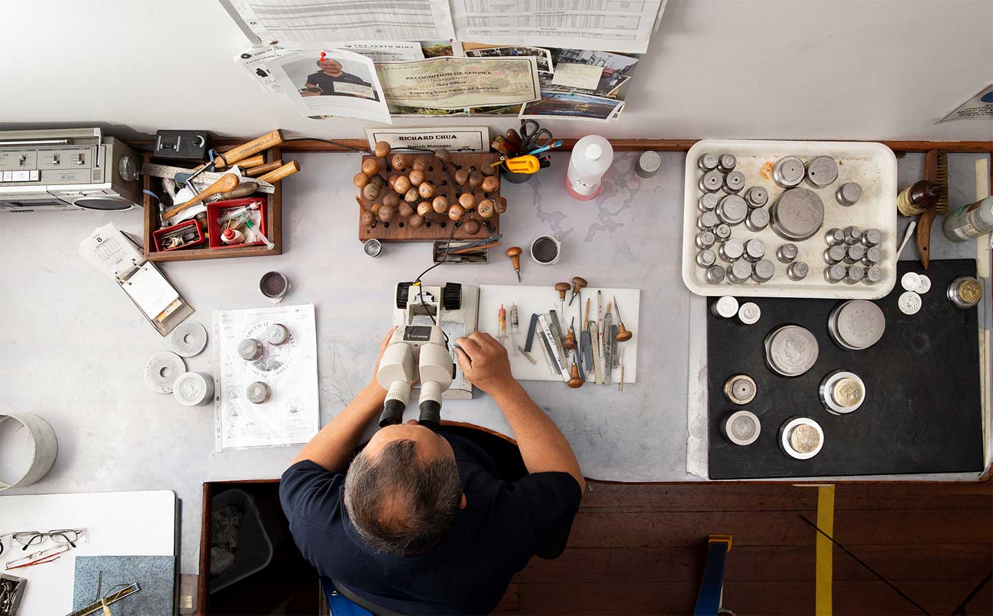 a birdseye view of a Perth Mint die polisher working 