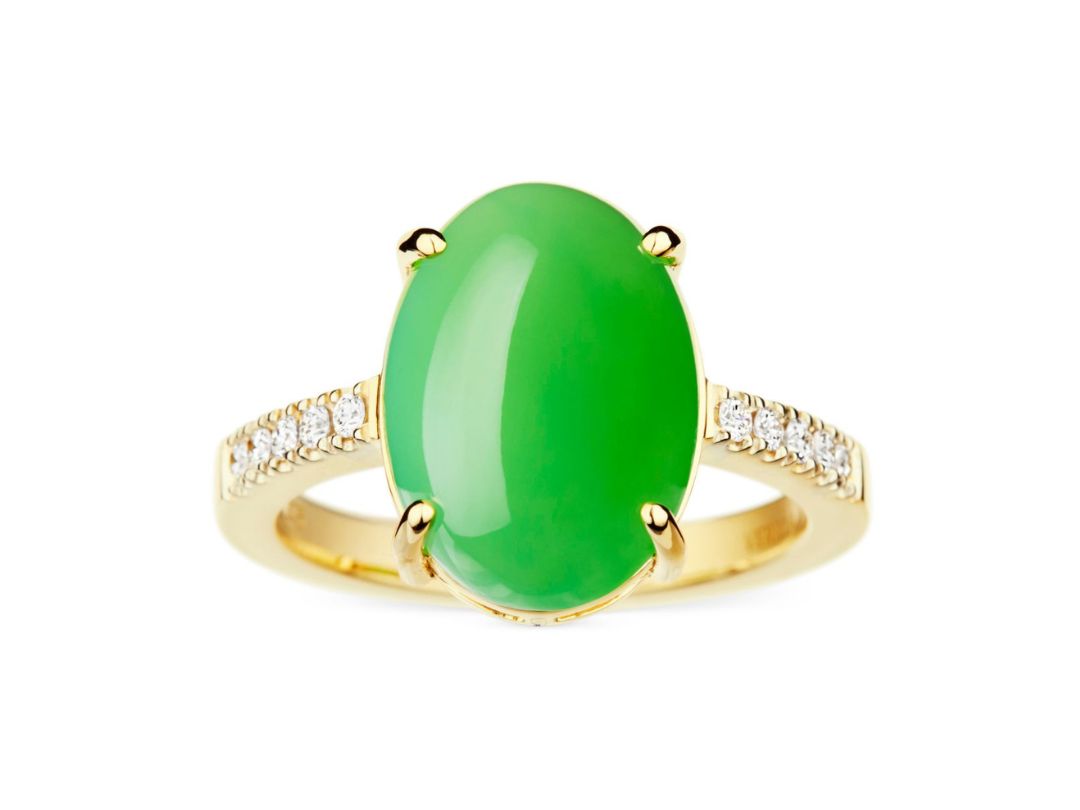 Alexandra Chrysoprase 9ct Yellow Gold and Diamond Ring